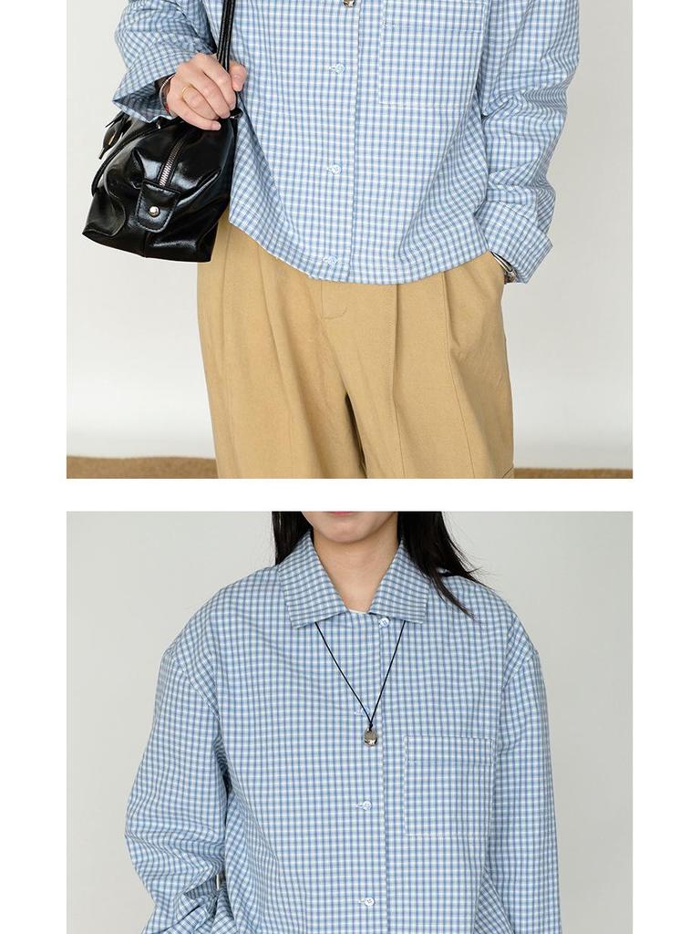 Korean Miu-Style All-Cotton Long Sleeve Short Shirt for Women – Versatile Spring Layering