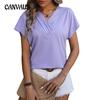 Women's Summer T-Shirt V-Neck Chain Jacquard Top Short Sleeve T-Shirt