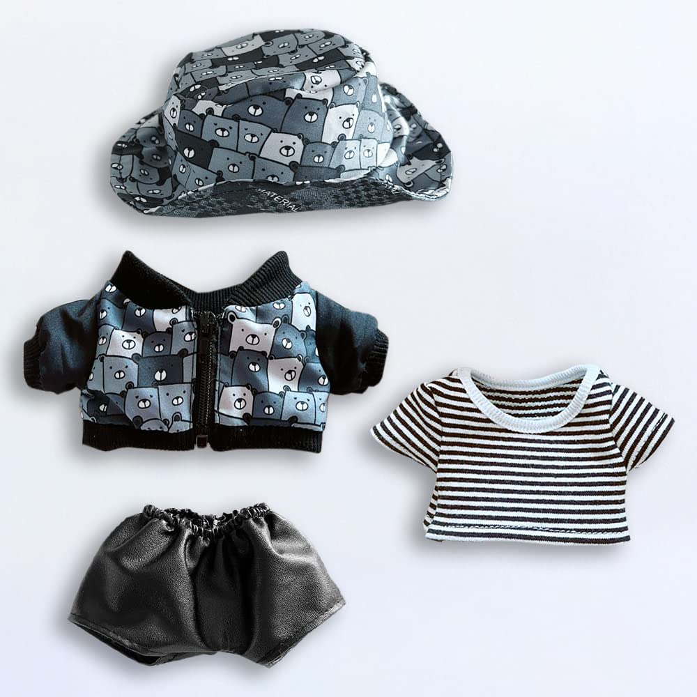 Niannyyhouse 20cm Doll Cotton Doll Bear Print Hat Striped Leather Doll Baby Dress For Stuffed Toys Clothes, Clothes, Coat, T-Shirt, Pants, Clothes,