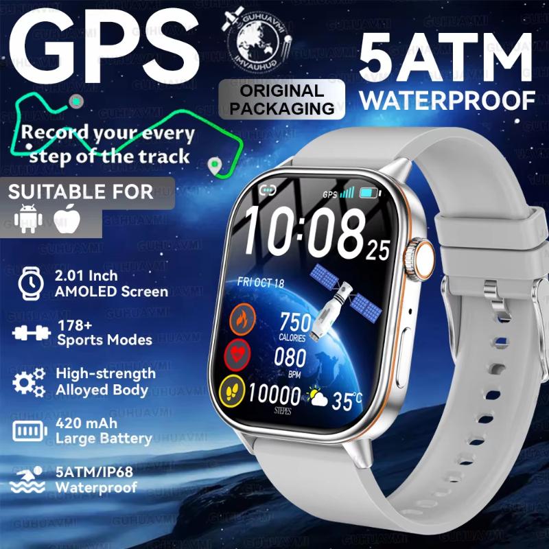2025 Новые Uric Горячие продажи Встроенный GPS Спортивные Смарт-часы Мужские 2,01-дюймовый HD-экран Компас 5ATM Bluetooth-звонок Фитнес На открытом воздухе Взрослые