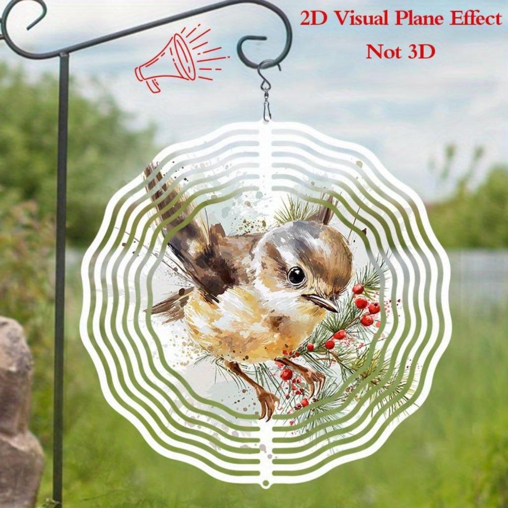 Металлический колокольчик ветра с вращающейся сосновой веткой и дизайном птицы, деревенский декор для улицы, сада, патио, не требует батареек, праздничный подарок