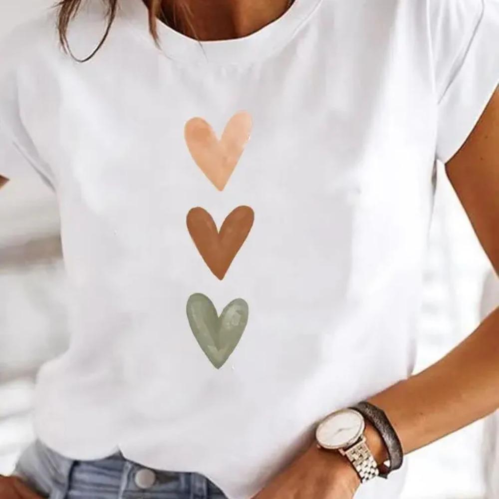 Love Heart 3D Print Women T Shirt Girl O Neck Funny Y2K Tops Tee Female Casual Clothing Shirts for Women Clothing