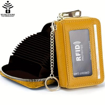 Горизонтальный держатель кредитной карты RFID-органа, небольшой кожаный бумажник на молнии для карточек со съемным окном для идентификации брелка