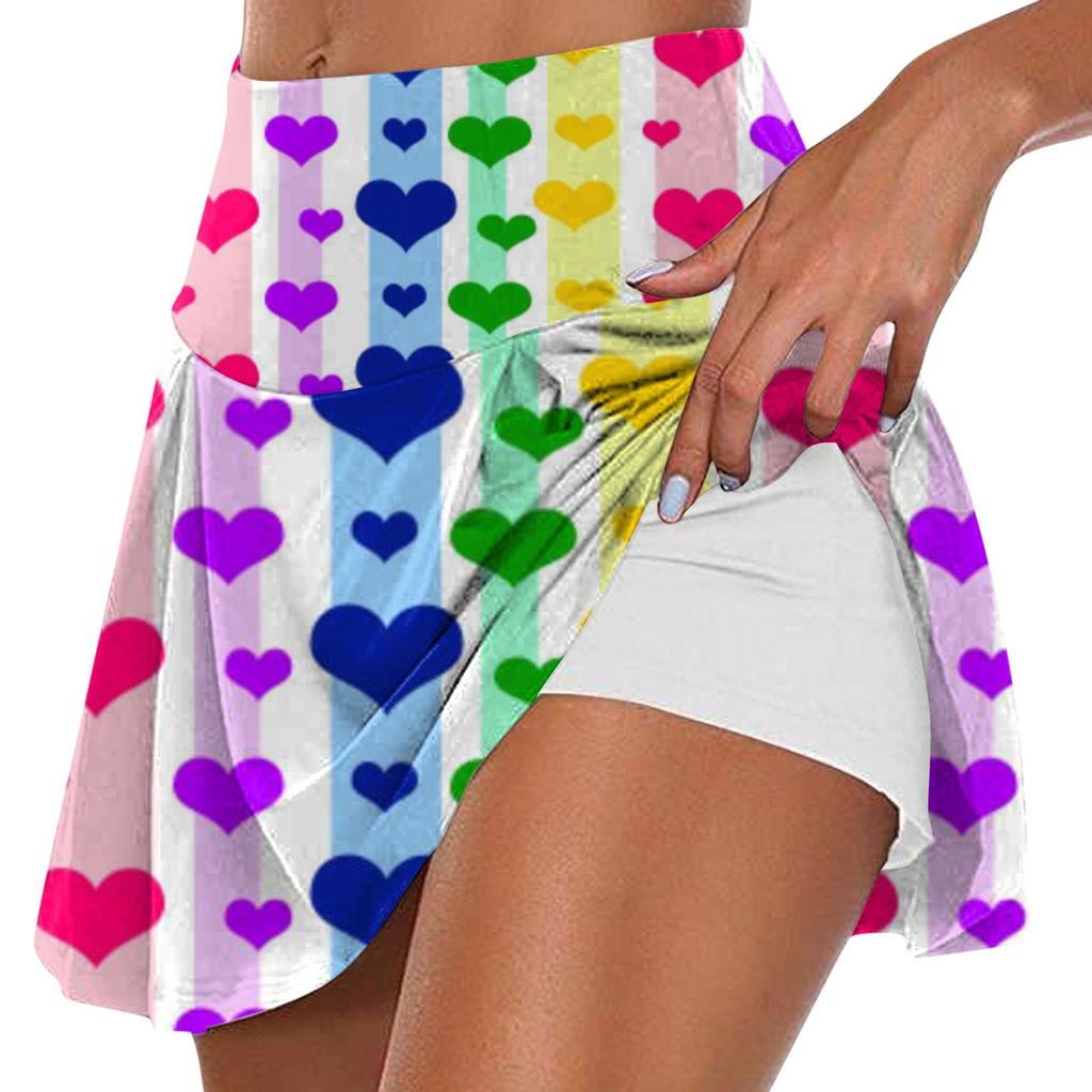 Женская мода с принтом на День Святого Валентина, повседневная спортивная фитнес-беговая йога, теннисная юбка, плиссированная короткая юбка, шорты, полуюбка