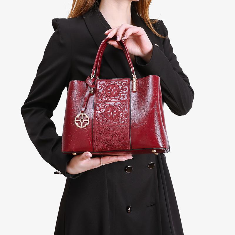 New Chinese-style original jacquard red handbag, wedding bag, Chinese-style elegant large-capacity handbag for middle-aged women and mothers
