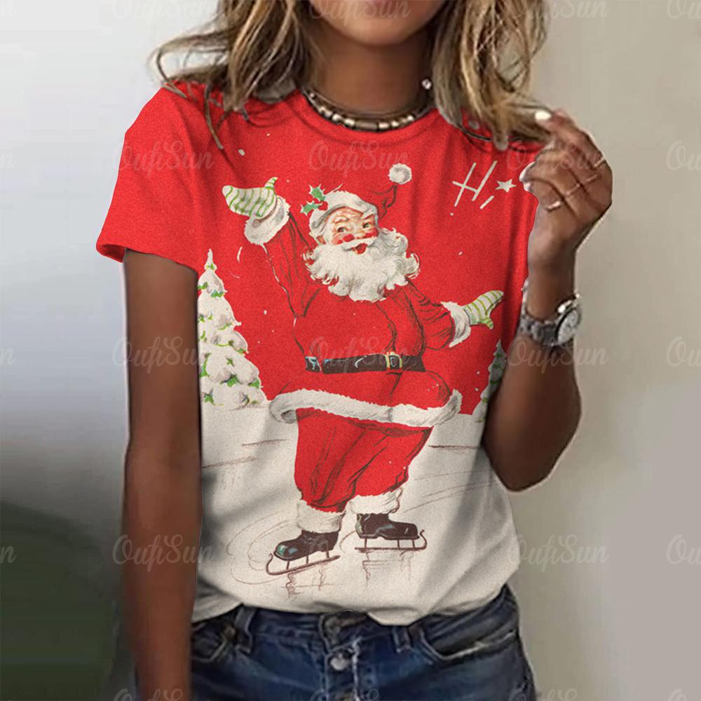 Праздничная женская футболка, рождественская футболка для женской футболки, летние модные футболки для девочек, топ, повседневная элегантная красивая одежда с 3d принтом