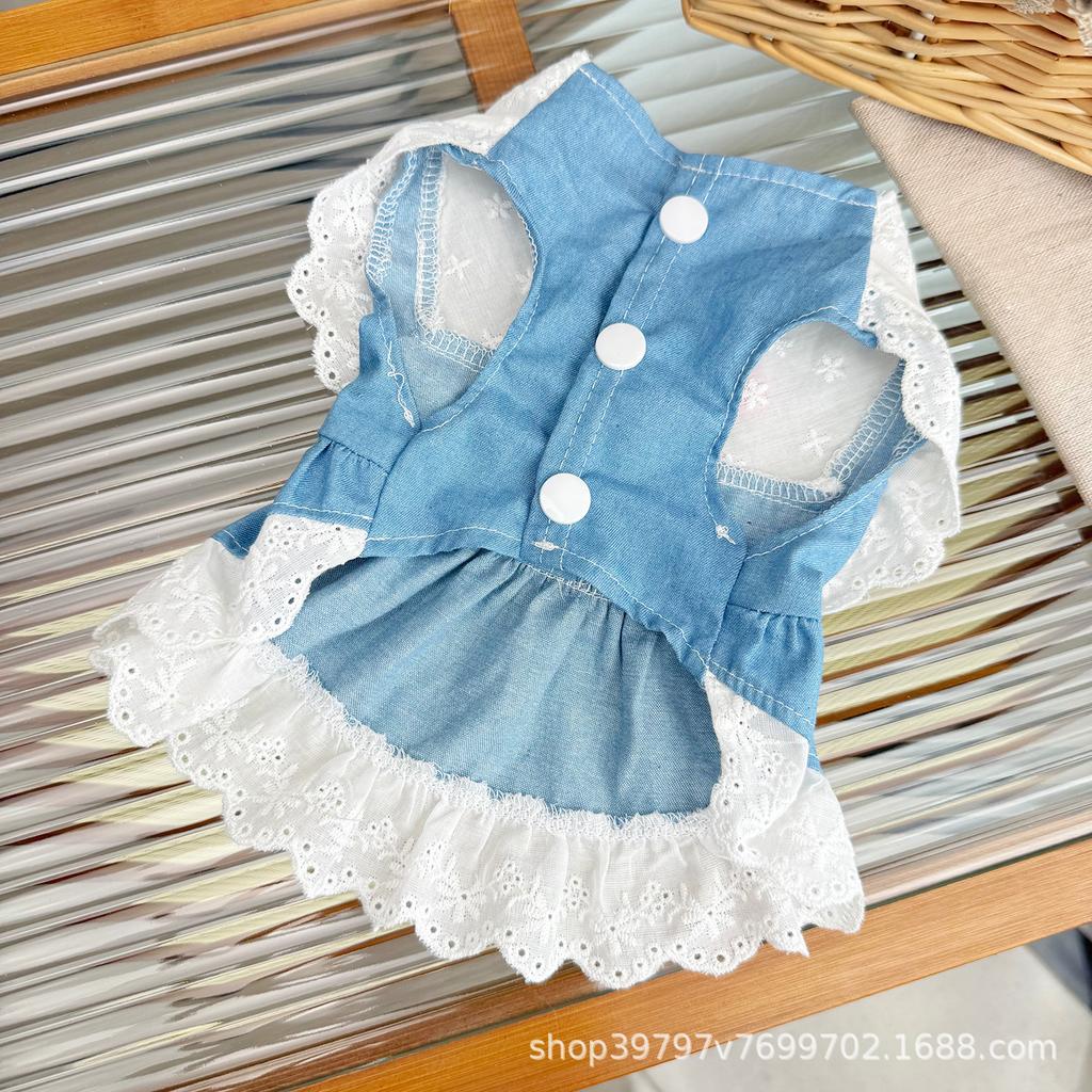 Spring and Summer Denim Lace Princess Skirt Pet Dog Cat Clothes Breathable Skirt Than Bear Dog Skirt
