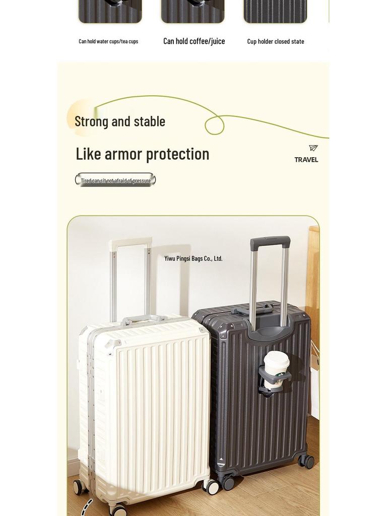 Large Capacity Aluminum Frame Carry-on Suitcase with Password Lock - Durable Leather Luggage for Men and Women