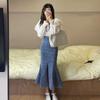 Elegant Classic Woman Design Sense Split Fishtail Package Hip Skirt Summer Retro High Waist Stretch Versatile Comfortable Fashion Denim Bustier Skirt