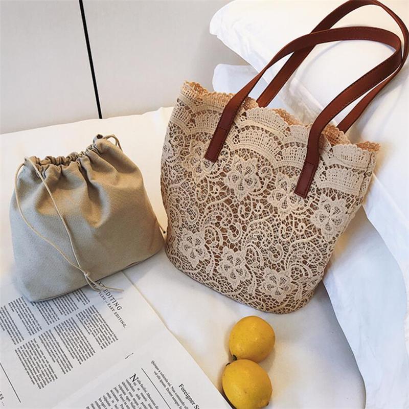 Сумка-ведро через плечо для женщин Новая летняя корейская кружевная элегантная женская сумка-тоут для покупок Женские сумки Женская сумочка Женская пляжная сумка CLE