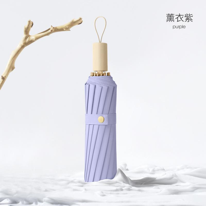 New Vinyl Macaron Solid Color 16 Bone Sunscreen Umbrella Solid Wood Handle Small Clear Sunscreen Umbrella