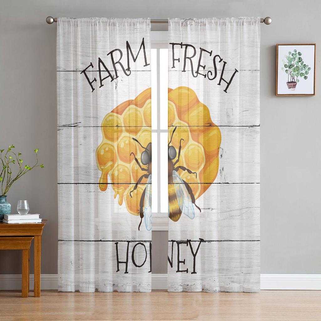Farm Bee Honey Hive Modern Curtain For Living Room Transparent Tulle Curtains Window Sheer For The Bedroom Accessories Decor