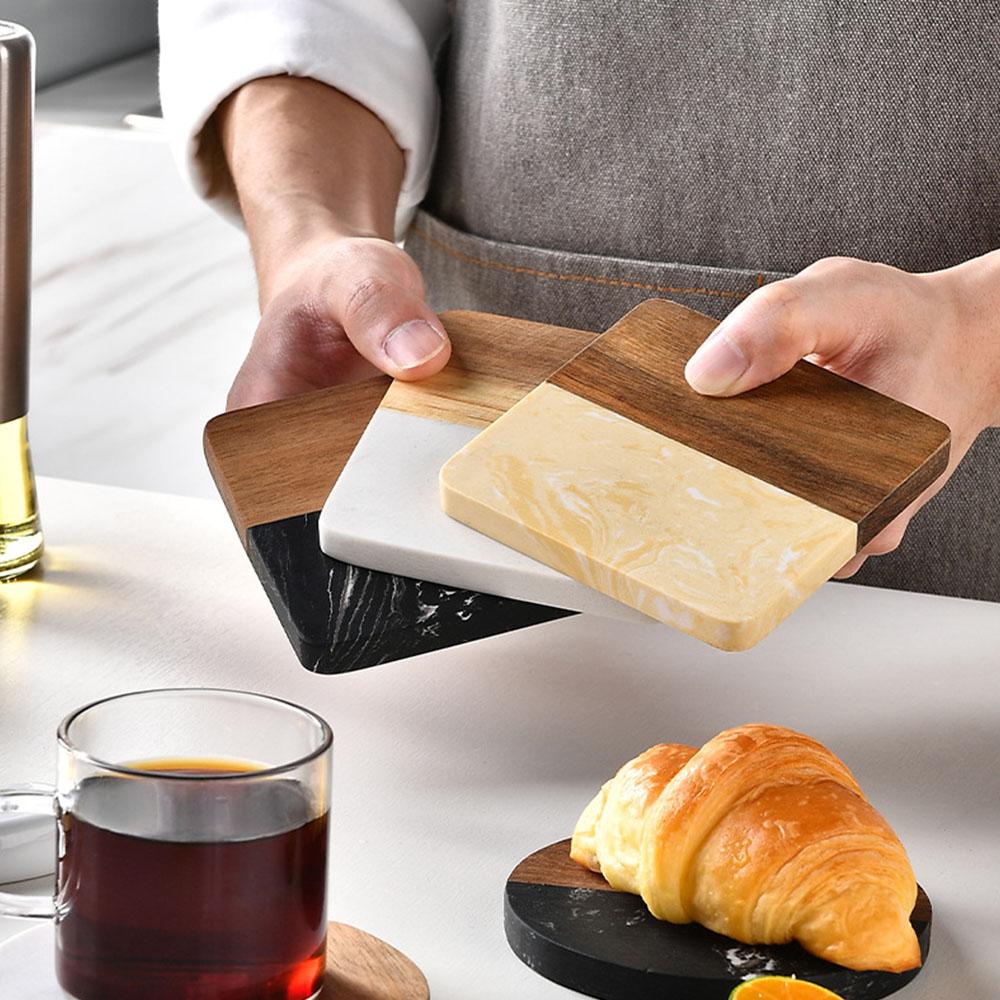 Marble with wooden Coasters Nordic Anti-scald Cup Mat Tea Cup holder Coffee Coaster Drinks tray Restaurant Bar tools