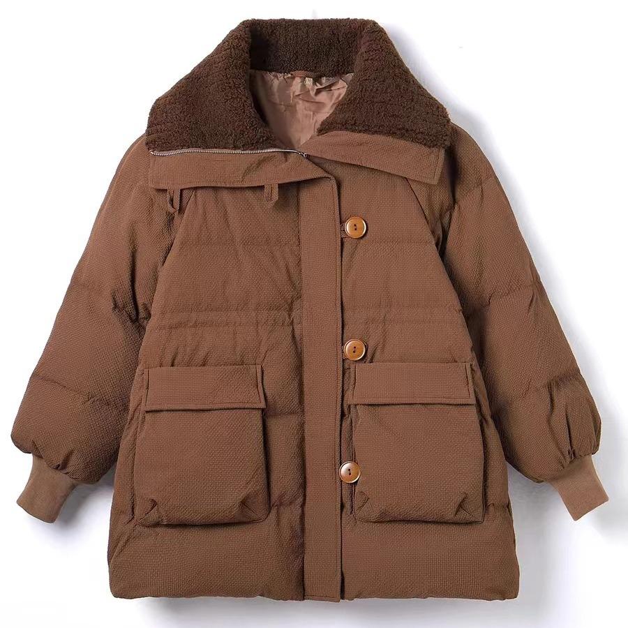 Женский пуховик средней и длинной длины с отворотами из овечьего пуха 2024 года, модное зимнее тонкое теплое маленькое пальто прилив