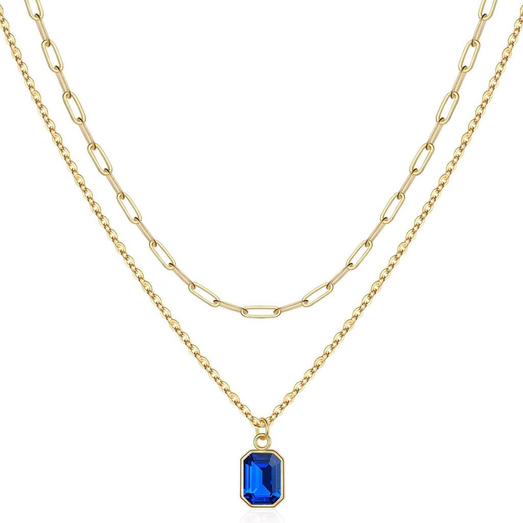 Elegant Double Layer Necklace Featuring December Birthstone And 18k Gold Plating Rectangular Design Neckchain For Women