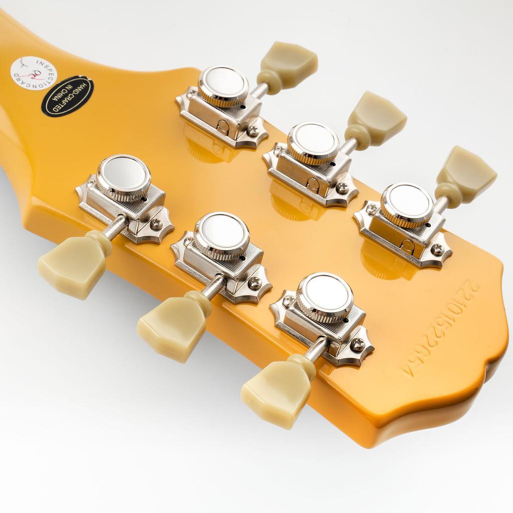 Musiclily Pro Vintage 3L+3R Guitar Locking Tuners for LP Les Paul Electric/Acoustic Guitars, Nickel with Green Buttons