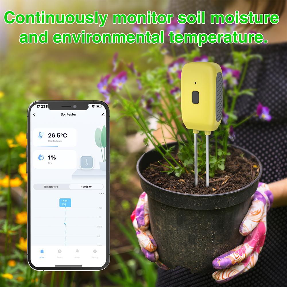 Bluetooth 2 in 1 Soil Temperature and Humidity Detector Portable Soil Analyzer Smart Soil Moisture Meter for Garden Flower Plant