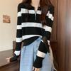Collar Zipper Striped Long Sleeved Short Knit Sweater for Women In Autumn and Winter Wearing A Base Coat and A Top Sweater for Women