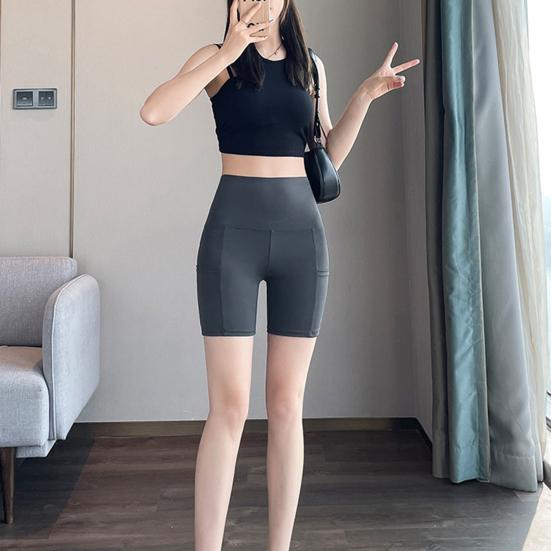 Женские защитные шорты с боковыми карманами, однотонные, высокоэластичные, летние шорты, впитывающие пот, с функцией подъема бедер