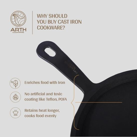 Arth 11-Inch Cast Iron Dosa/Chapatti Tawa with Handle, Pre-Seasoned