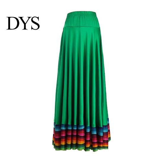 Large Swing Hem Skirt Maxi Ladies Folk Dance Elastic Waist Spanish Women Wide Rainbow Mexican Flamenco Performance Colorful Bottom