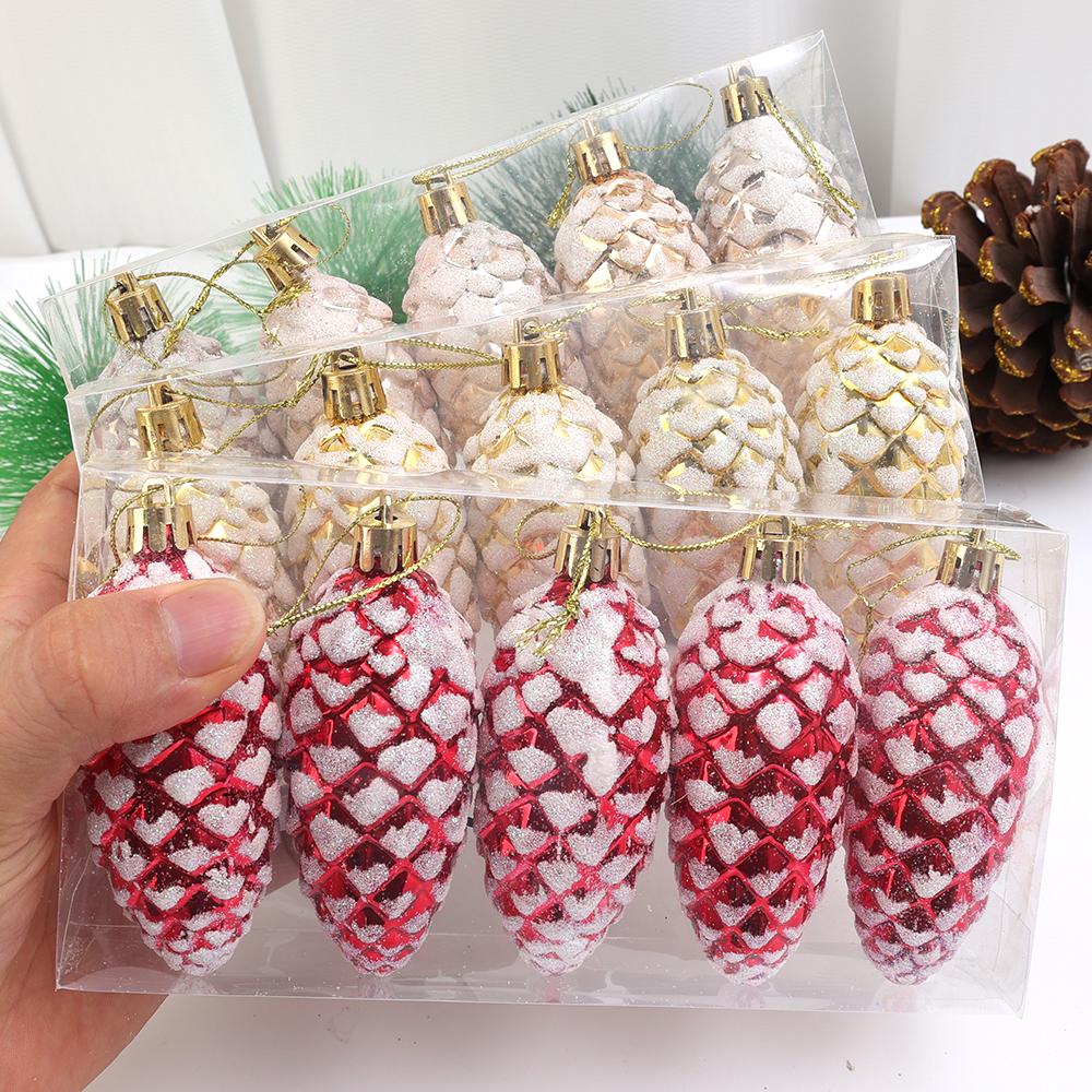 5Pcsbox Christmas Ball Ornaments Pine Nuts Ball Decor Christmas Tree Hanging Pendant Xmas New Year Party Garden Decor Supplies