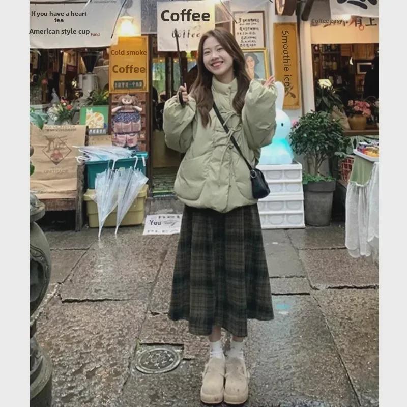 Женская юбка-трапеция из шерсти в зеленую клетку с высокой талией - Коллекция Осень/Зима 2024