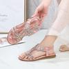 Fashion 2025 Summer Hollow Breathable Rhinestone Women's Flat Sandals Bohemian Style Comfortable Lightweight Elegant Temperament Shoes