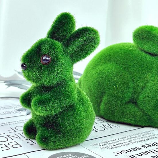 Artificial Moss Easter Bunny Ornament Realistic Flocking Green Rabbit Faux Greenery Home Office Holiday Party Spring Decoration Ornament