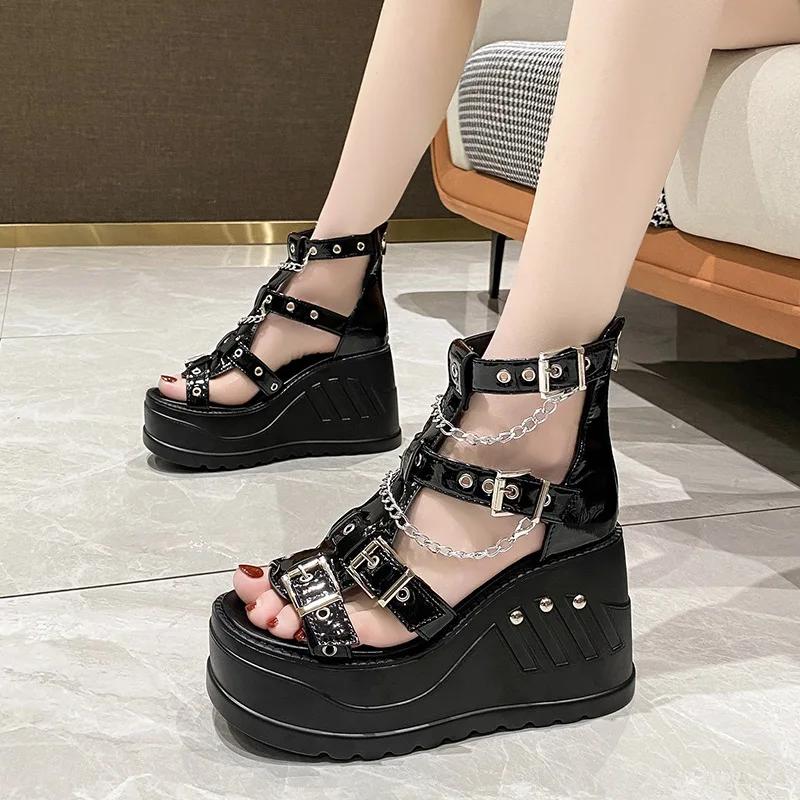 Fashion Gothic Ankle Boots for Women Roman Sandals High Quality Platform High Heels Women Boots Casual Peep-toe Women Sandals Sandalias