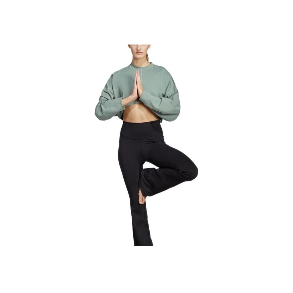 Adidas Свитшот с коротким рукавом и круглым вырезом, однотонный логотип, женский свитшот, серебристо-зеленый HR5086