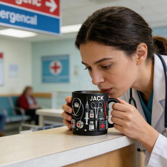 Персонализированная кружка на медицинскую тематику ER Jack Первая помощь 3D кружка с медицинскими инструментами Черная керамическая кофейная кружка для врачей медсестер Практичный подарок Коллекционный