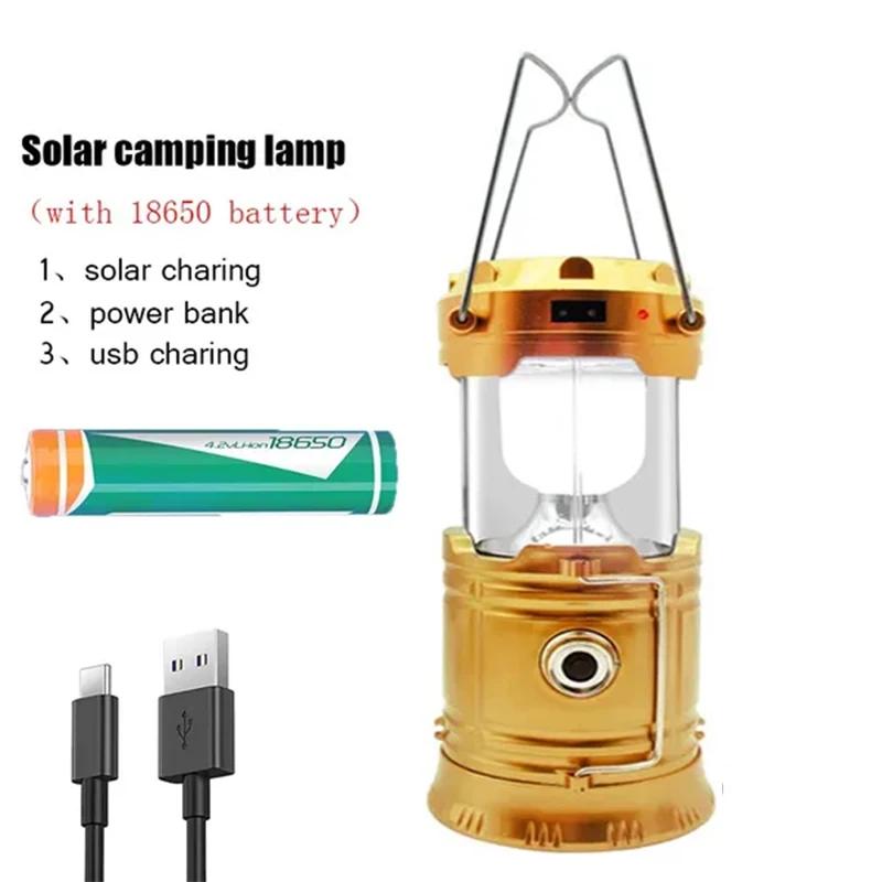 Portable LED Camping Lantern Waterproof Solar USB Rechargeable Flashlight Survival Kits for Indoor Outdoor Home Emergency Light