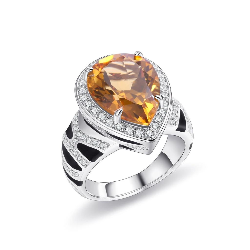 New European and American Style Large Carat Gemstone Ring S925 Sterling Silver Pear-shaped Red Sapphire Crystal Snake Pattern Ring for Men and Women