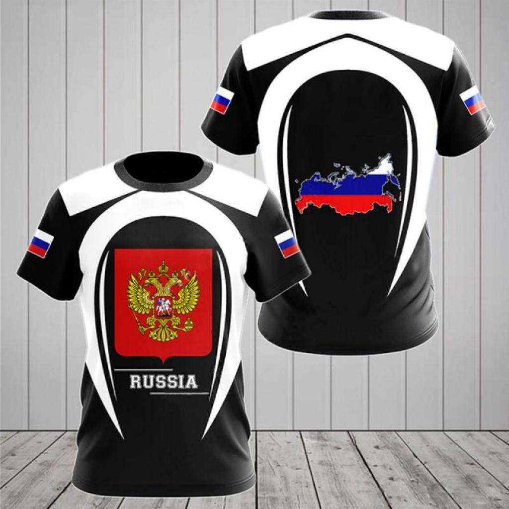Russian Flag Printing Men's New Short-sleeved O-neck Shirt Men's T-shirt Sports Cool Oversized Clothing