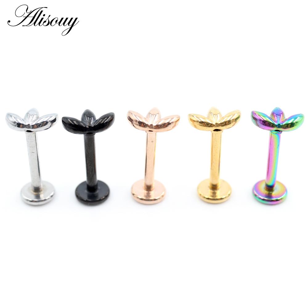 Alisouy 1PC Нержавеющая сталь Собака Следы Лист 16G Tragus Helix Bar Лабрет Губное кольцо Хрящ Ухо Серьги Пирсинг Украшения для тела