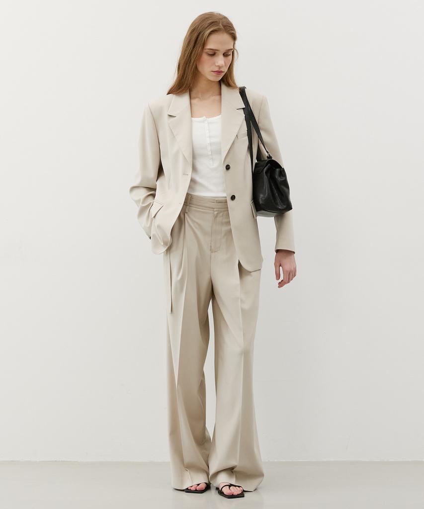 CITYBREEZE Strap Tuck Wide Slacks_Light Beige