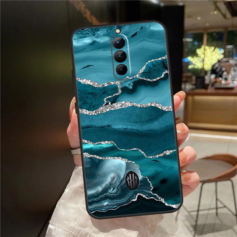 Teal Blue Gold Agate Marble Case For ZTE Nubia Red Magic 8 Pro 8S Pro Plus RedMagic 9 Pro Plus 6 7 6S 7S 6R 5S 5G Cover