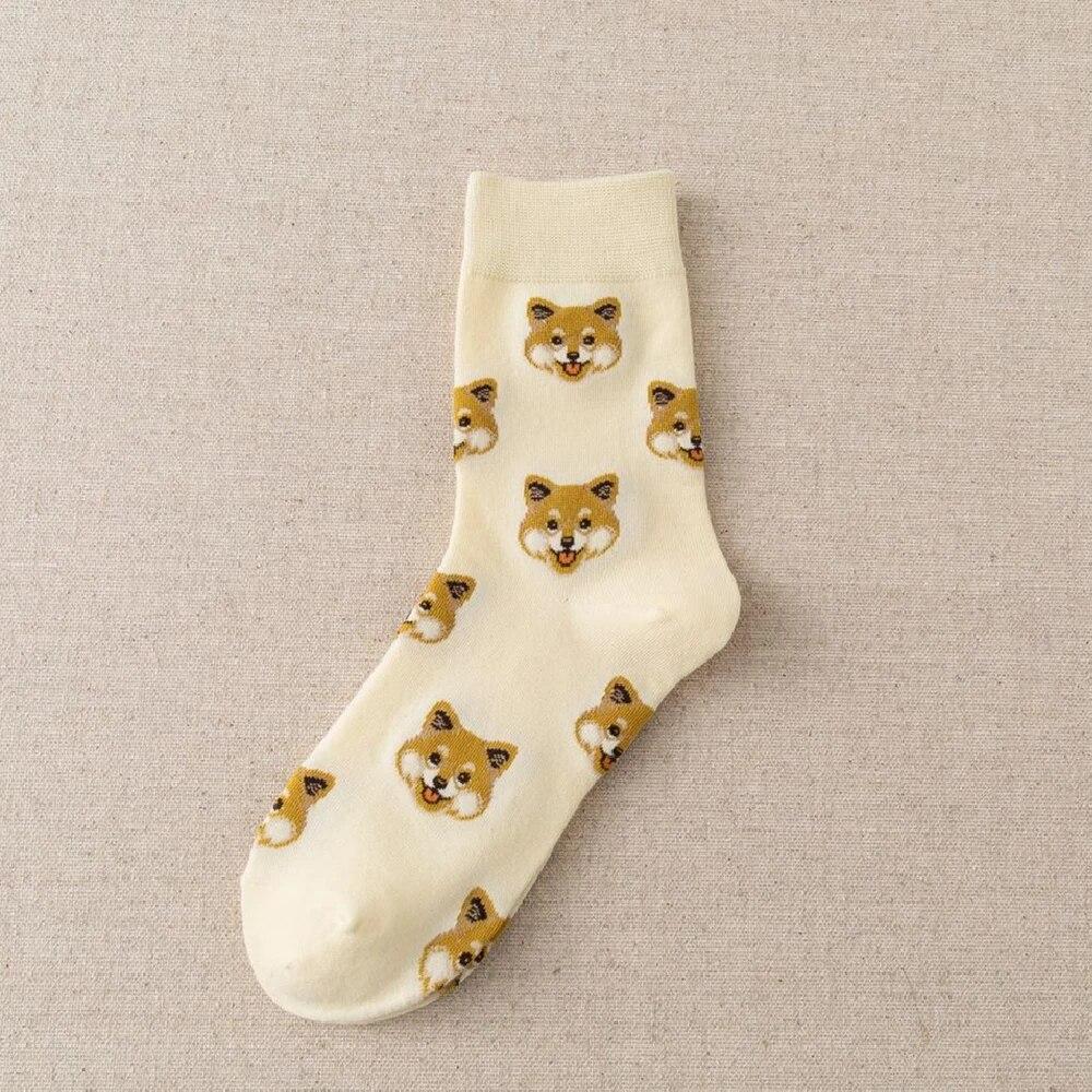 Cute Cartoon Dog Women‘s Sock Kwaii Korea Harajuku Funny Dalmatian Malzis Teddy Pomeranian Long Sox Skarpetki Chaussette Meias