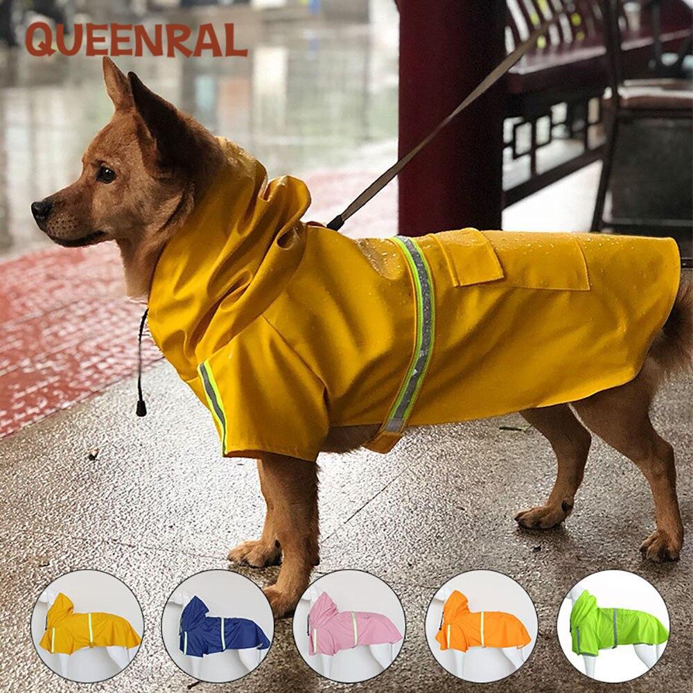 Queenral S-5XL Pet Dog Raincoat Waterproof Jumpsuit Reflective Dog Clothes Pet Clothing Jacket For Small Medium Large Dogs Pet Supplies