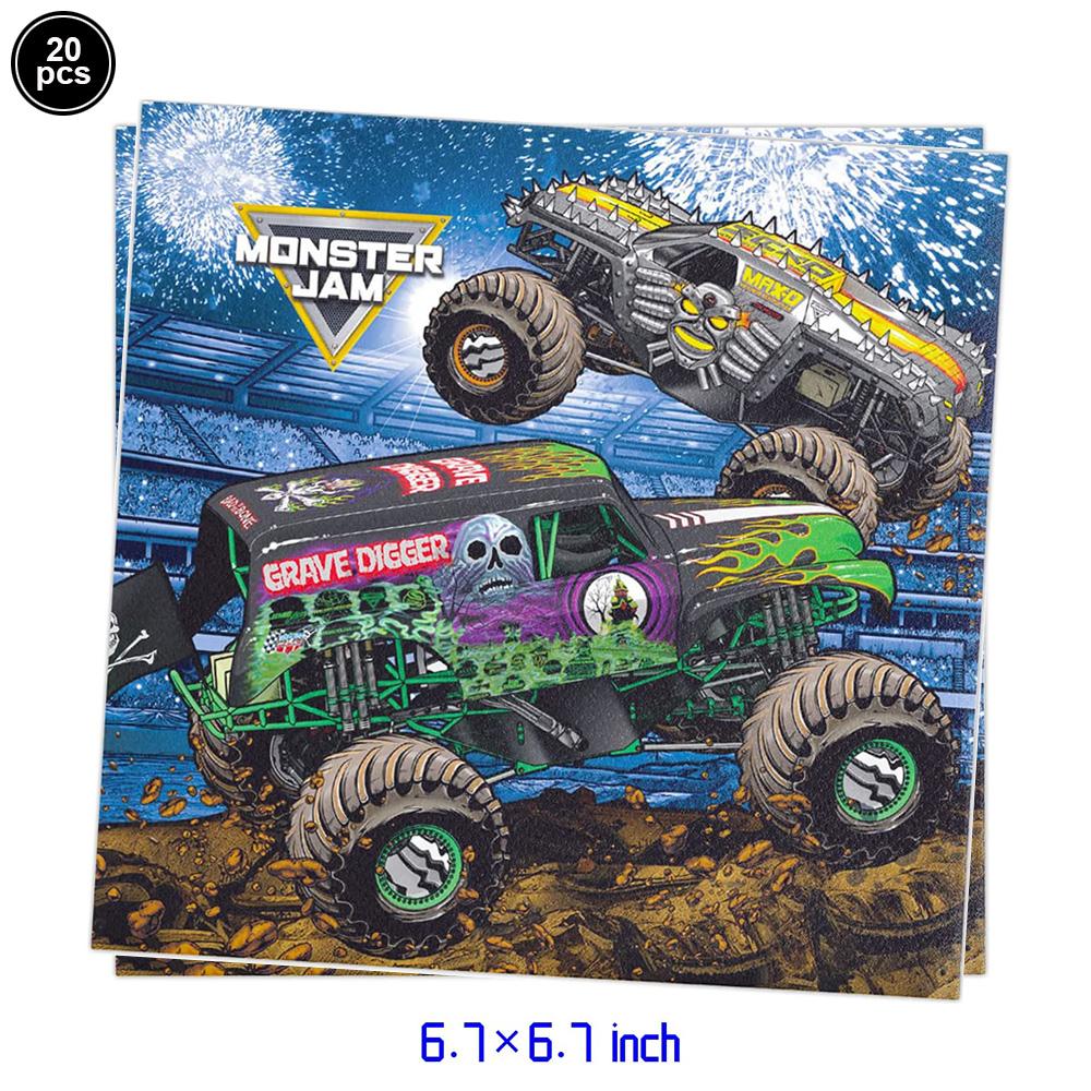 Monster Truck Party Decoration Disposable Tableware Plate Cup Napkins Truck Off road Vehicle Balloon Boy Birthday Party Supplies