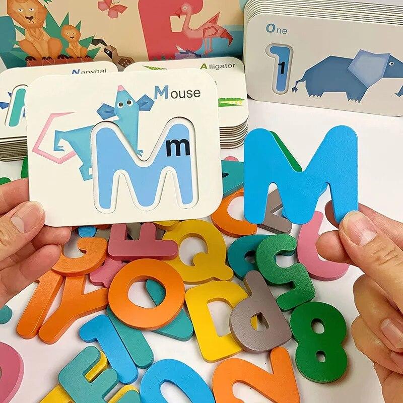 Монтессори Алфавит Цифры Карточки для Детей 3-6 Лет ABC Обучающие Игрушки Деревянные Буквы Цифры Дошкольные Развивающие Игрушки