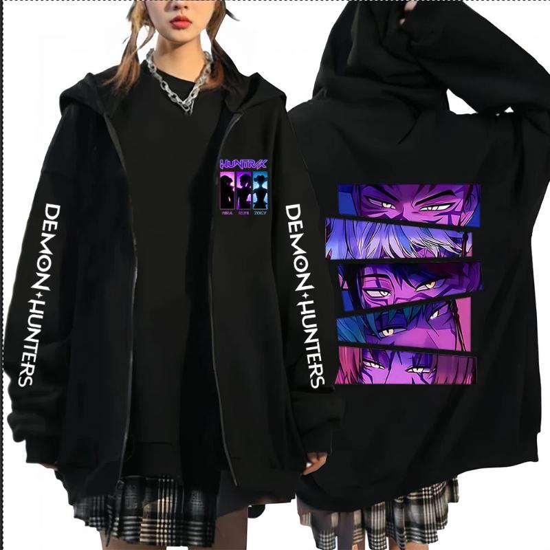 Горячая K-pop Толстовка с капюшоном на молнии Охотники на демонов Кино Мира Руми Зои Пуловер Свитшот Мужская Женская Повседневная Одежда Оверсайз Толстовки