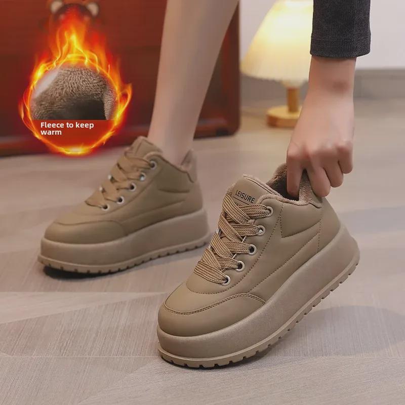 Platform Thick-Soled Women's Shoes MXX-7803: New Autumn/Winter Velvet-Line Sneakers with Solid Color Design