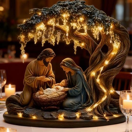 2D Плоская Рождественская сцена Рождества Настольное украшение Акриловая настольная витрина Центральный элемент для христианского стола Полка Камин Камин Спальня Офисный декор