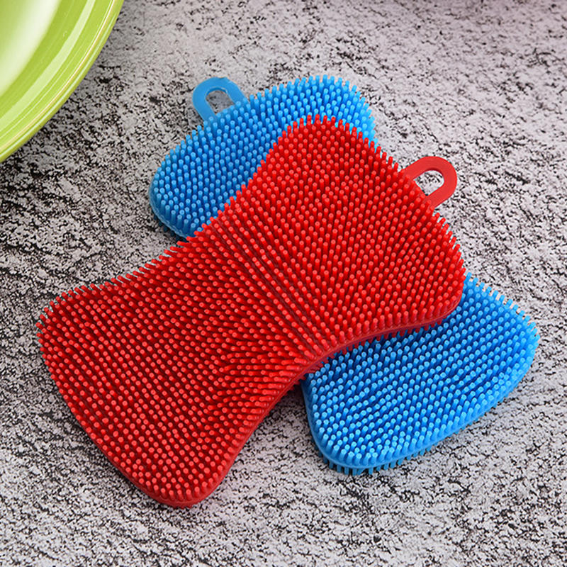 Double Sided Reusable Silicone Dishwashing Brush Flexible Soft Scrubber for Pots Pans Vegetables Fruit Cleaning Tool Sponge