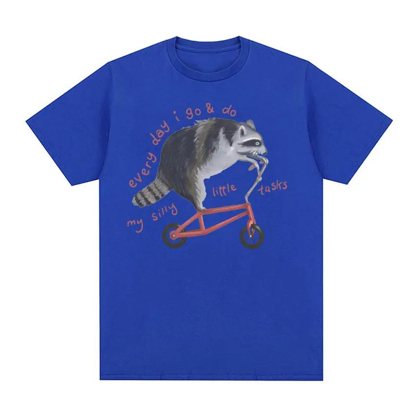 Funny Raccoon on Bicycle Meme T Shirts Men Women's Casual Vintage Cartoon T Shirt Summer Cotton Humor Short Sleeve T-shirts Tops