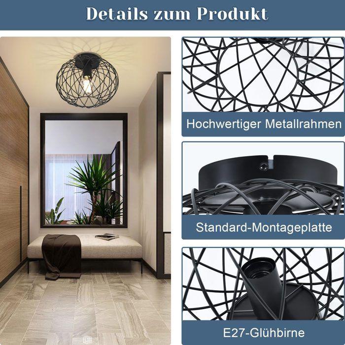 Plafonnier - NETTLIFE - Rétro rond 30 cm - Noir - Métal - Culot E27