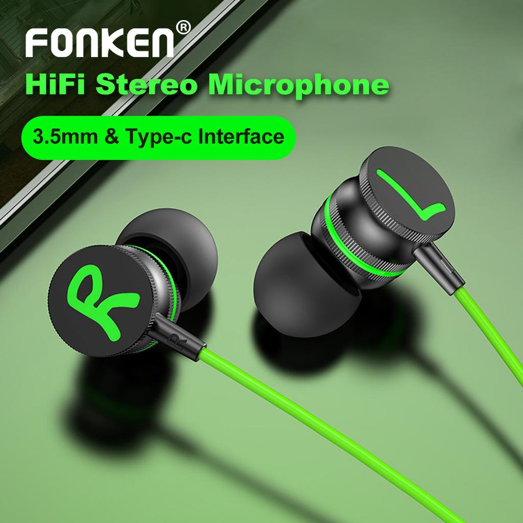 FONKEN Type C 3.5mm L Jack Magnetic Gaming Wired Earphones Hifi Sound Noise Reduction In Ear Headset With Mic Earbud For Xiaomi Huawei