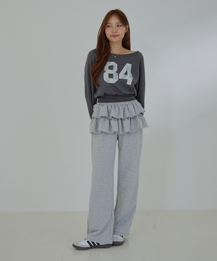 AWESOME STUDIO Frill Tiered Skirt Embellished Sweatpants Black